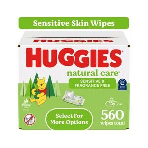 Huggies Natural Care Sensitive Baby Wipes, Unscented, 10 Pack, 560 Total Ct